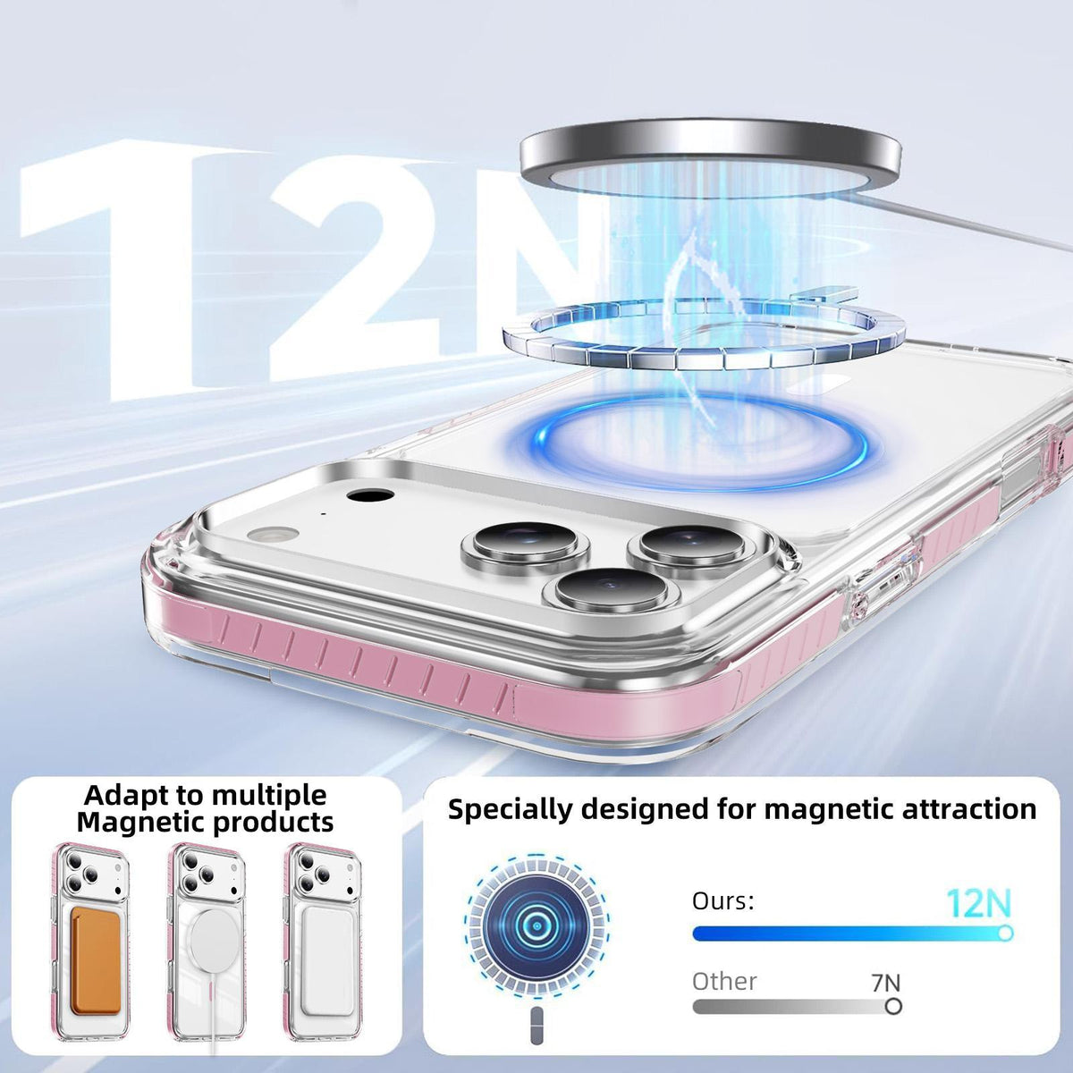 Compatible with iPhone 18 Pro Max Crystal Shield Clear Magnetic Acrylic Dual-Layer TPU Phone Case - Pink