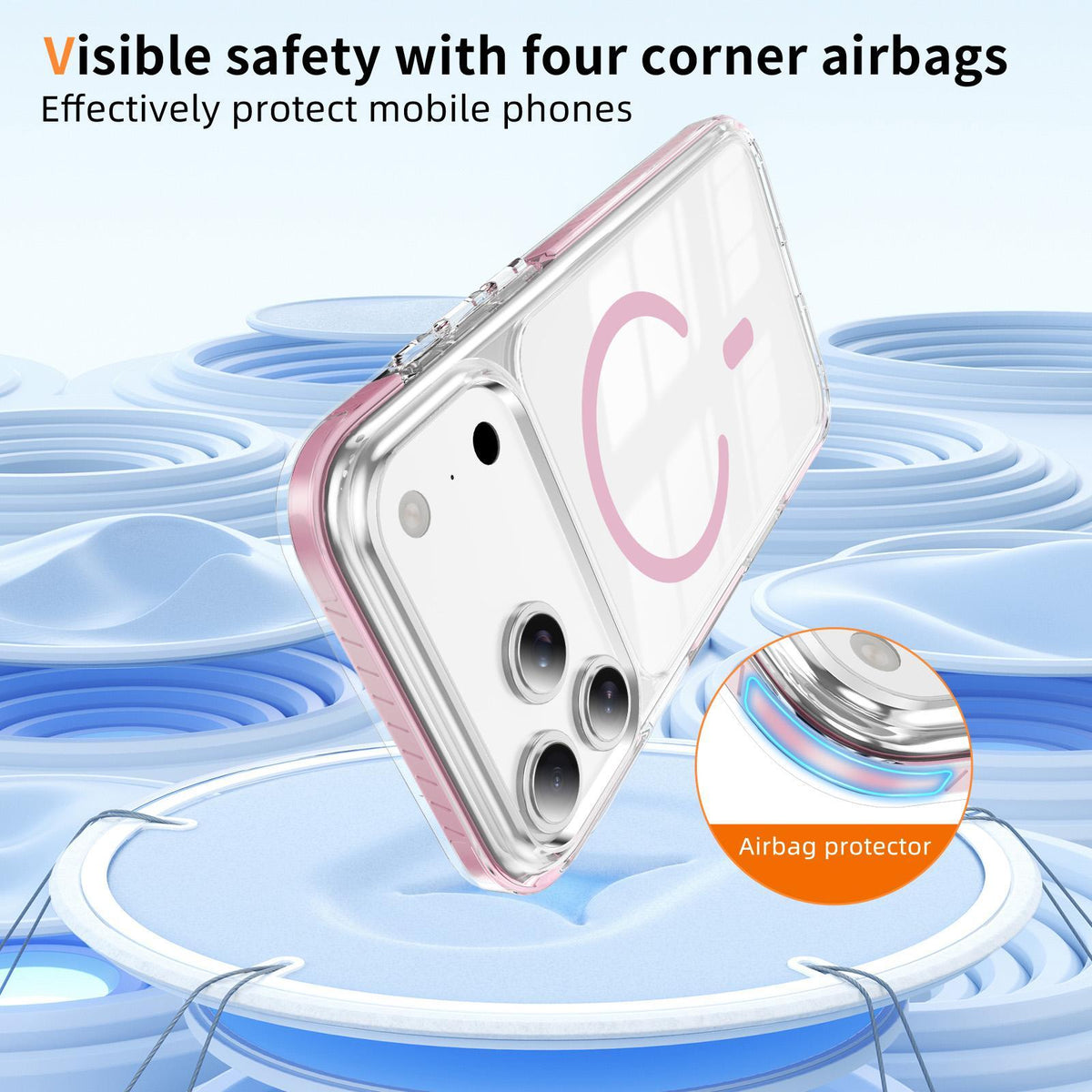 Compatible with iPhone 18 Pro Max Crystal Shield Clear Magnetic Acrylic Dual-Layer TPU Phone Case - Pink