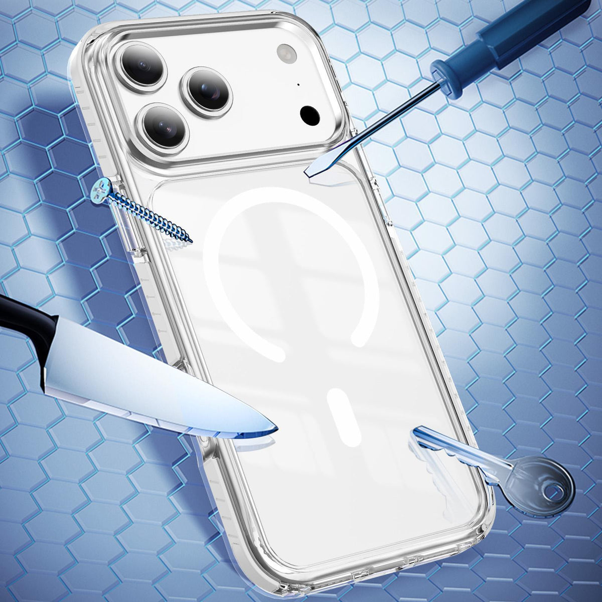 Compatible with iPhone 18 Pro Max Crystal Shield Clear Magnetic Acrylic Dual-Layer TPU Phone Case - White
