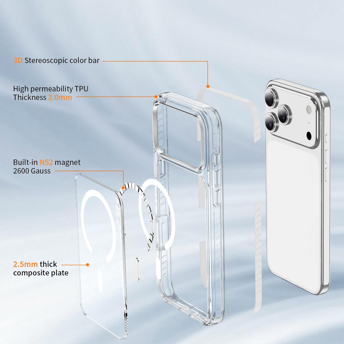Compatible with iPhone 18 Pro Max Crystal Shield Clear Magnetic Acrylic Dual-Layer TPU Phone Case - White