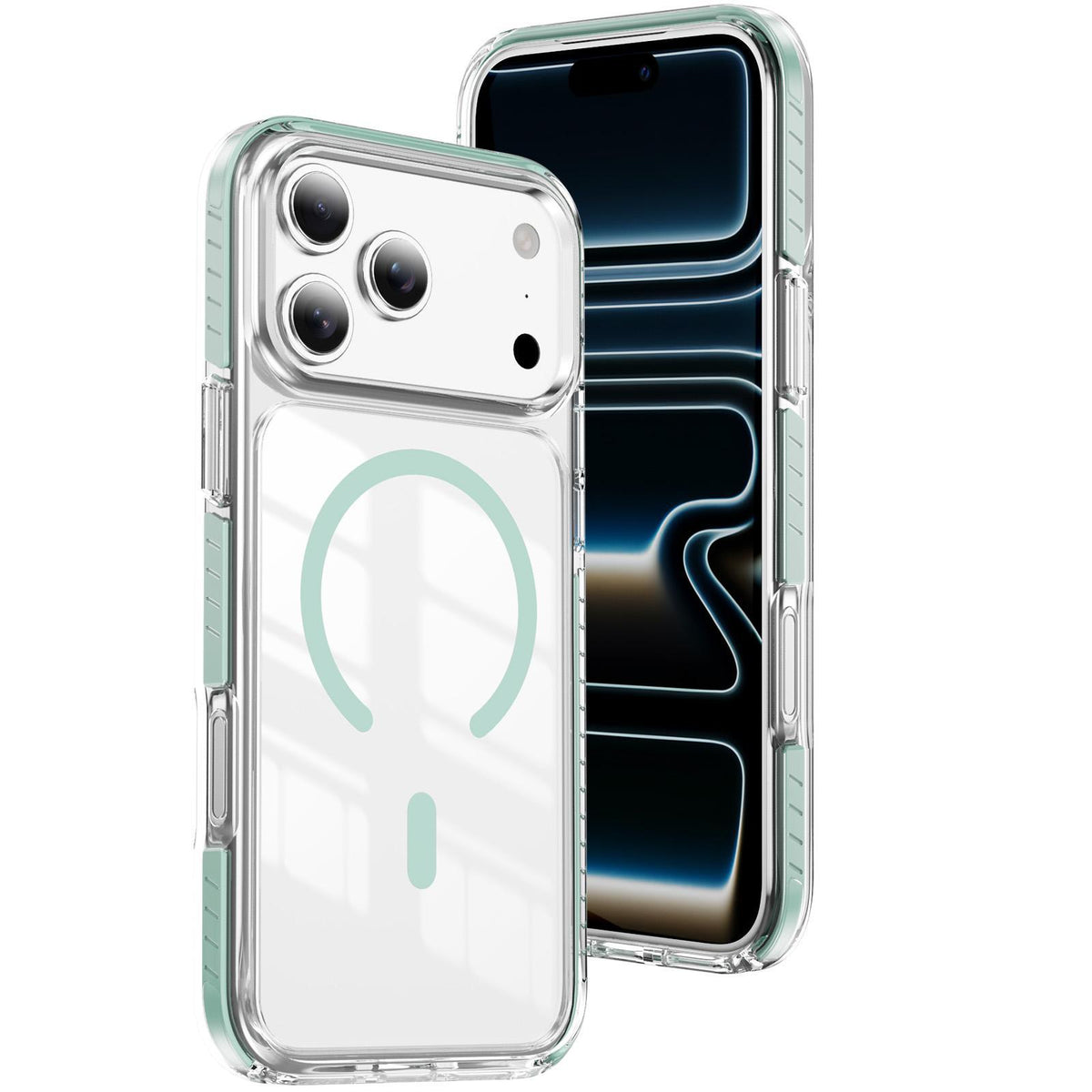 Compatible with iPhone 18 Pro Max Crystal Shield Clear Magnetic Acrylic Dual-Layer TPU Phone Case - Mint Green