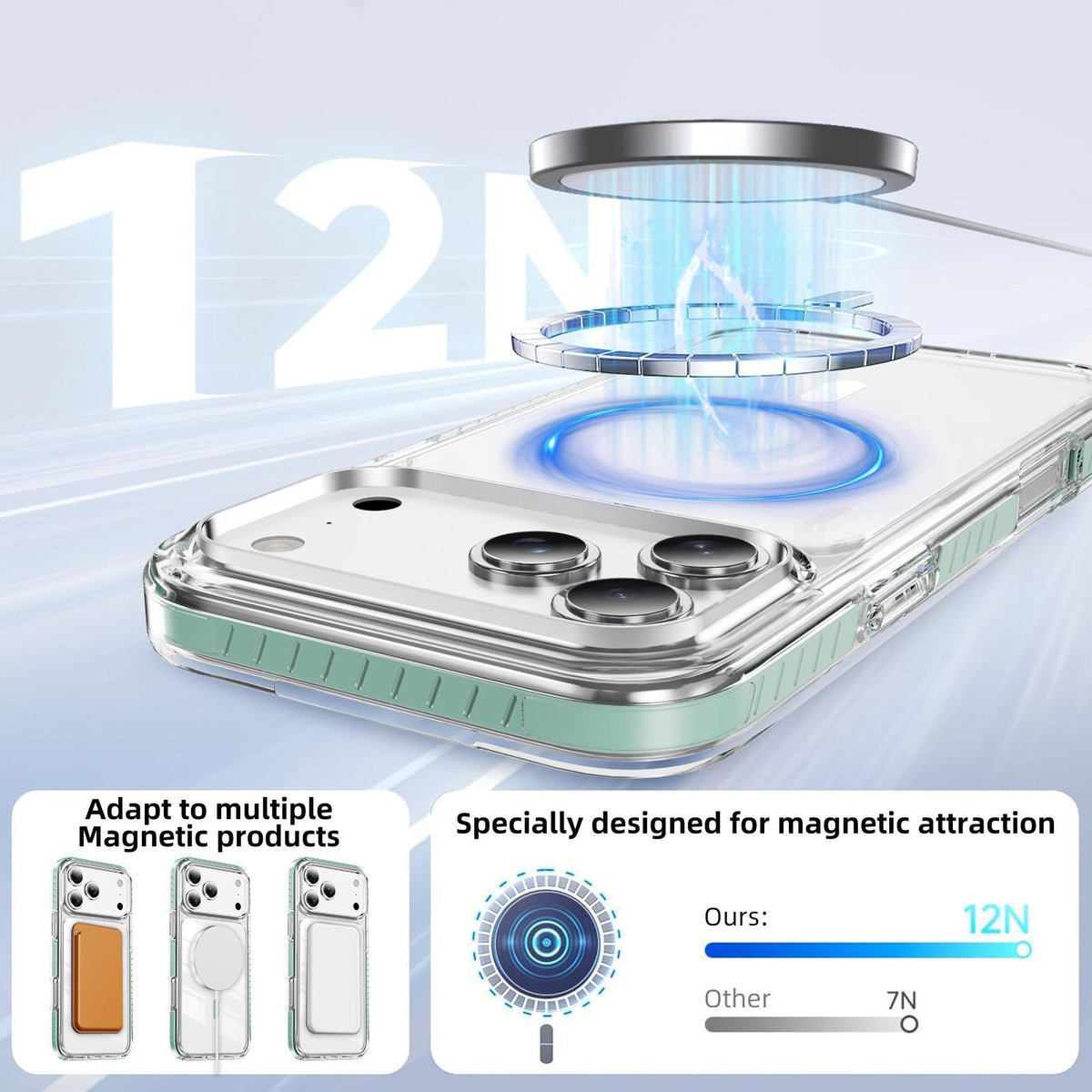 Compatible with iPhone 18 Pro Max Crystal Shield Clear Magnetic Acrylic Dual-Layer TPU Phone Case - Mint Green