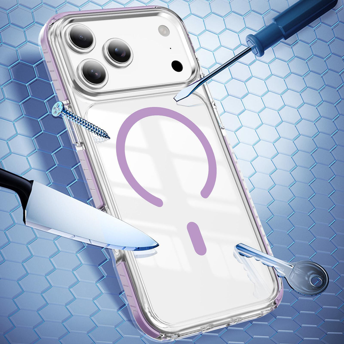 Compatible with iPhone 18 Pro Max Crystal Shield Clear Magnetic Acrylic Dual-Layer TPU Phone Case - Purple