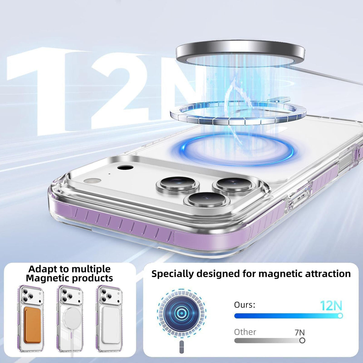 Compatible with iPhone 18 Pro Max Crystal Shield Clear Magnetic Acrylic Dual-Layer TPU Phone Case - Purple