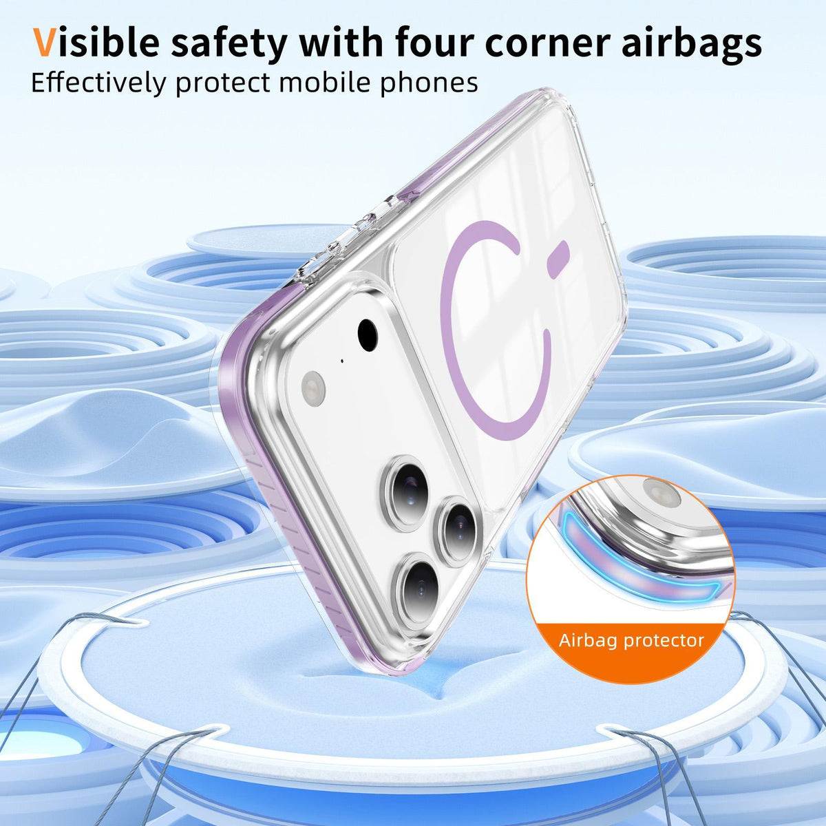 Compatible with iPhone 18 Pro Max Crystal Shield Clear Magnetic Acrylic Dual-Layer TPU Phone Case - Purple