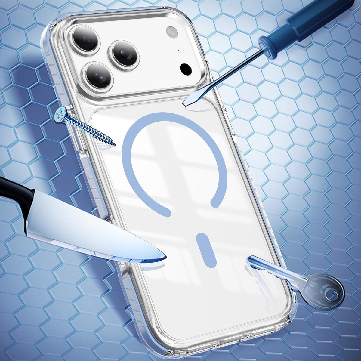 Compatible with iPhone 18 Pro Max Crystal Shield Clear Magnetic Acrylic Dual-Layer TPU Phone Case - Blue