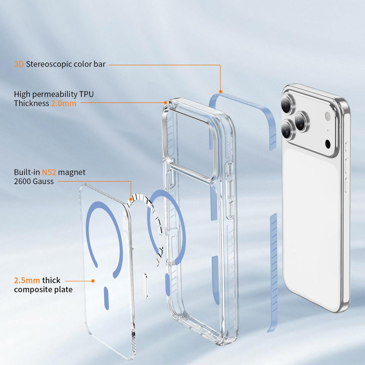 Compatible with iPhone 18 Pro Max Crystal Shield Clear Magnetic Acrylic Dual-Layer TPU Phone Case - Blue