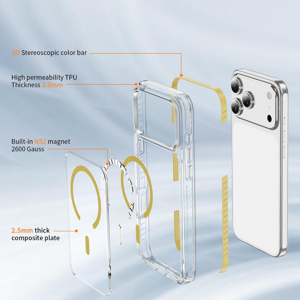 Compatible with iPhone 18 Pro Max Crystal Shield Clear Magnetic Acrylic Dual-Layer TPU Phone Case - Yellow