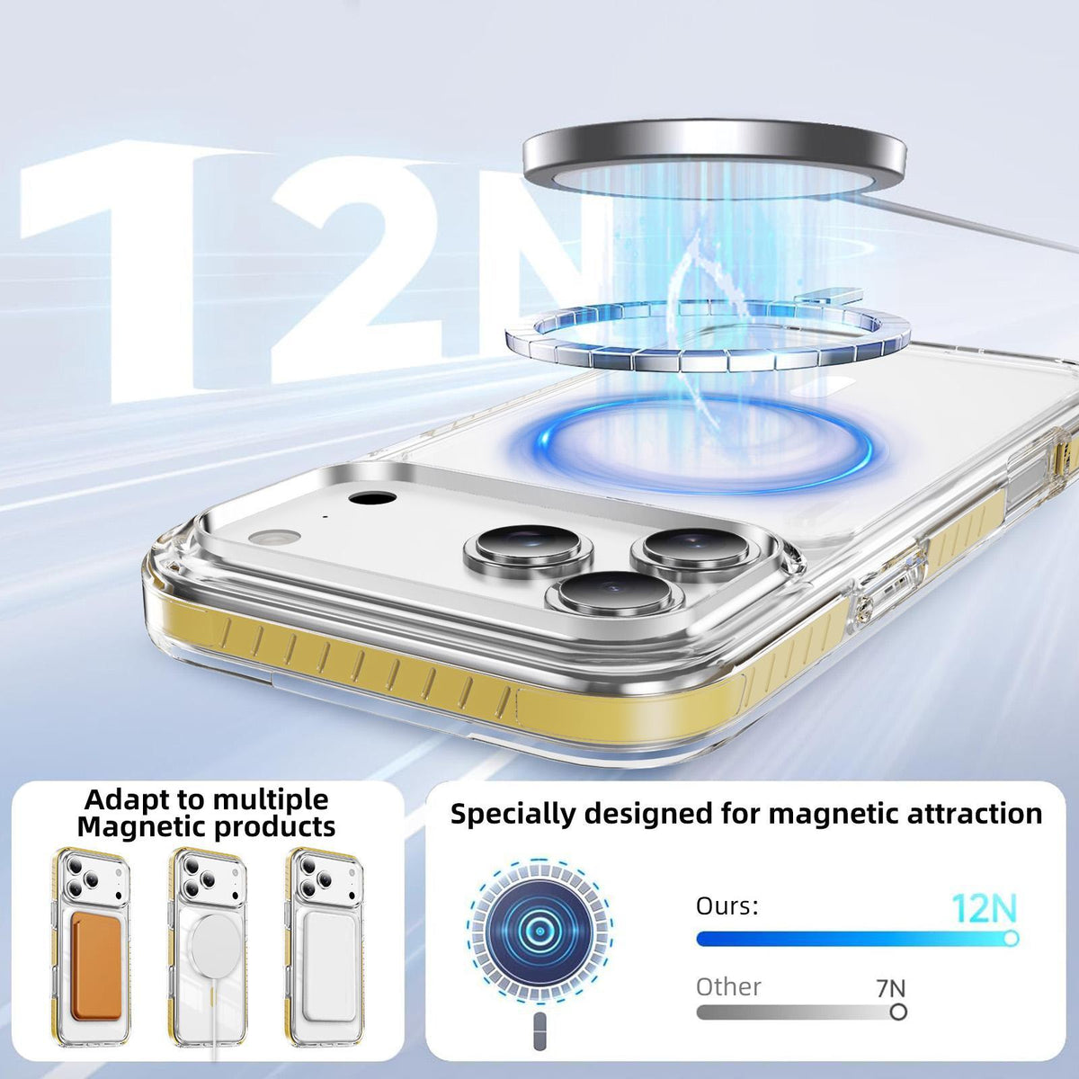 Compatible with iPhone 18 Pro Max Crystal Shield Clear Magnetic Acrylic Dual-Layer TPU Phone Case - Yellow
