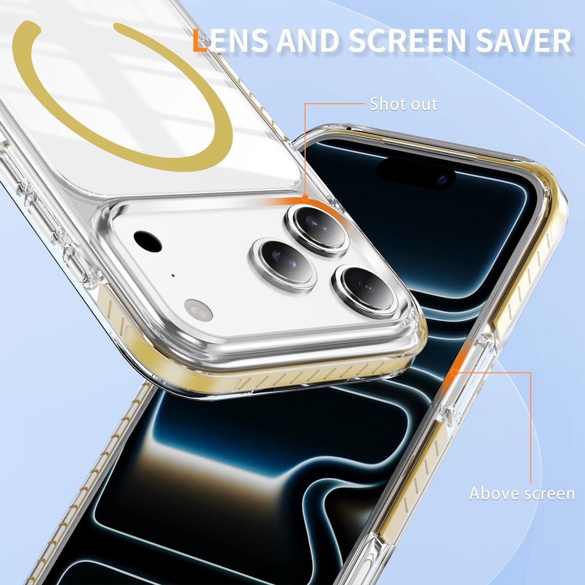 Compatible with iPhone 18 Pro Max Crystal Shield Clear Magnetic Acrylic Dual-Layer TPU Phone Case - Yellow