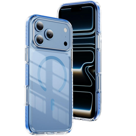 Compatible with iPhone 18 Pro Max Crystal Shield Clear Magnetic Acrylic Dual-Layer TPU Phone Case - Light Blue