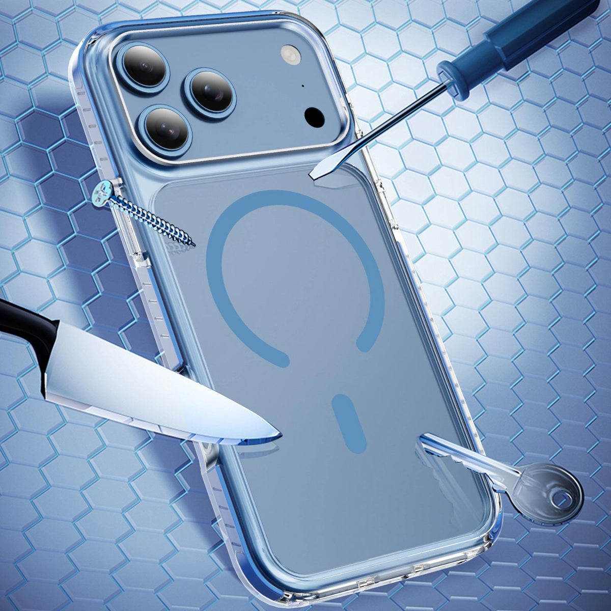 Compatible with iPhone 18 Pro Max Crystal Shield Clear Magnetic Acrylic Dual-Layer TPU Phone Case - Light Blue