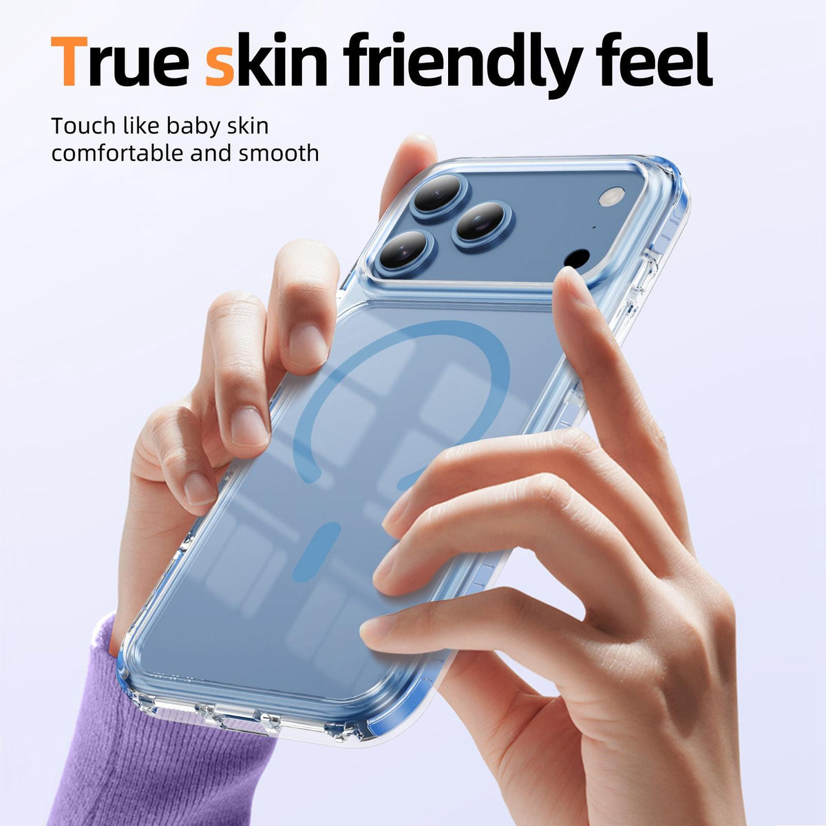 Compatible with iPhone 18 Pro Max Crystal Shield Clear Magnetic Acrylic Dual-Layer TPU Phone Case - Light Blue