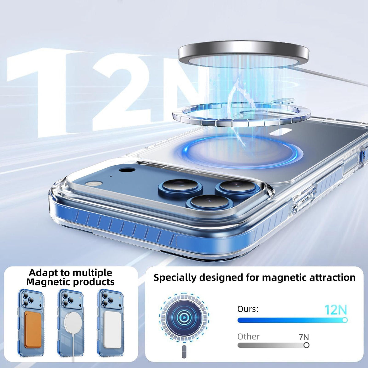 Compatible with iPhone 18 Pro Max Crystal Shield Clear Magnetic Acrylic Dual-Layer TPU Phone Case - Light Blue