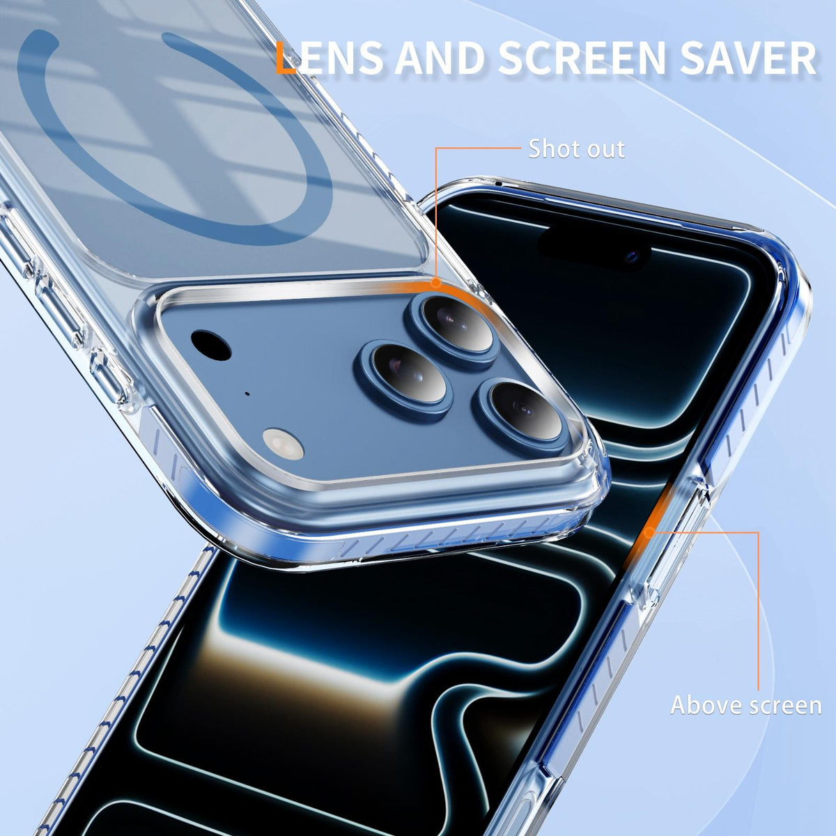 Compatible with iPhone 18 Pro Max Crystal Shield Clear Magnetic Acrylic Dual-Layer TPU Phone Case - Light Blue