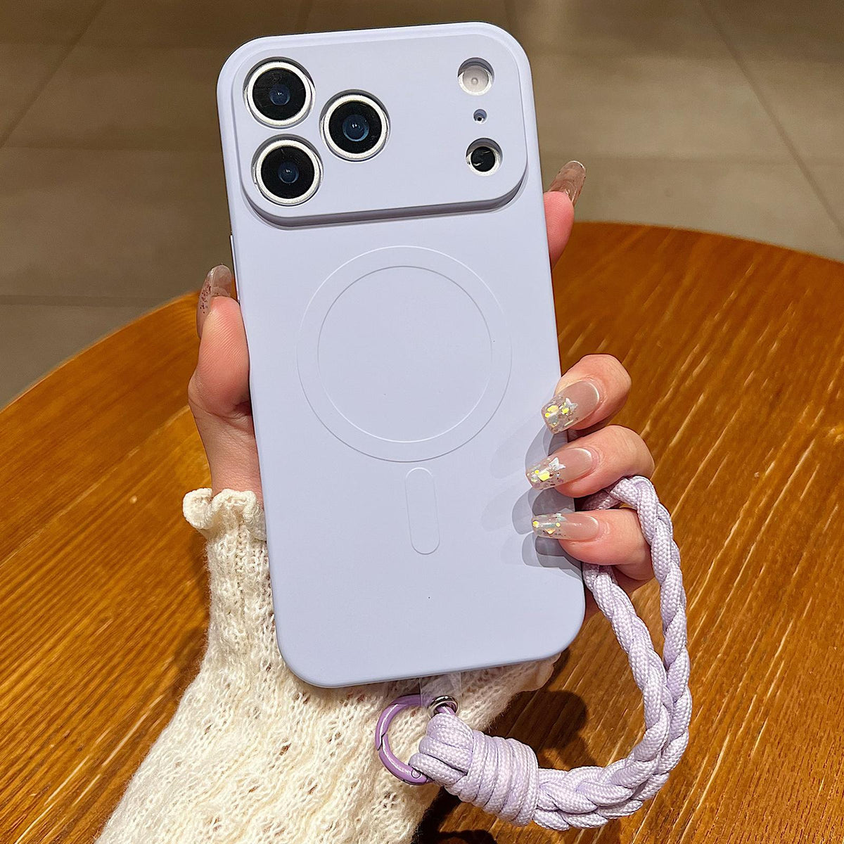 Compatible with iPhone 18 Pro Max Solid Color Liquid Silicone Magnetic Phone Case with Lanyard - Lilac Purple