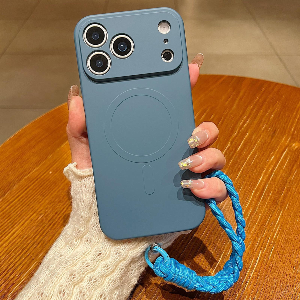 Compatible with iPhone 18 Pro Max Solid Color Liquid Silicone Magnetic Phone Case with Lanyard - Lavender Grey