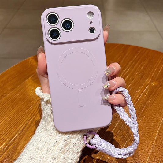 Compatible with iPhone 18 Pro Max Solid Color Liquid Silicone Magnetic Phone Case with Lanyard - Lilac