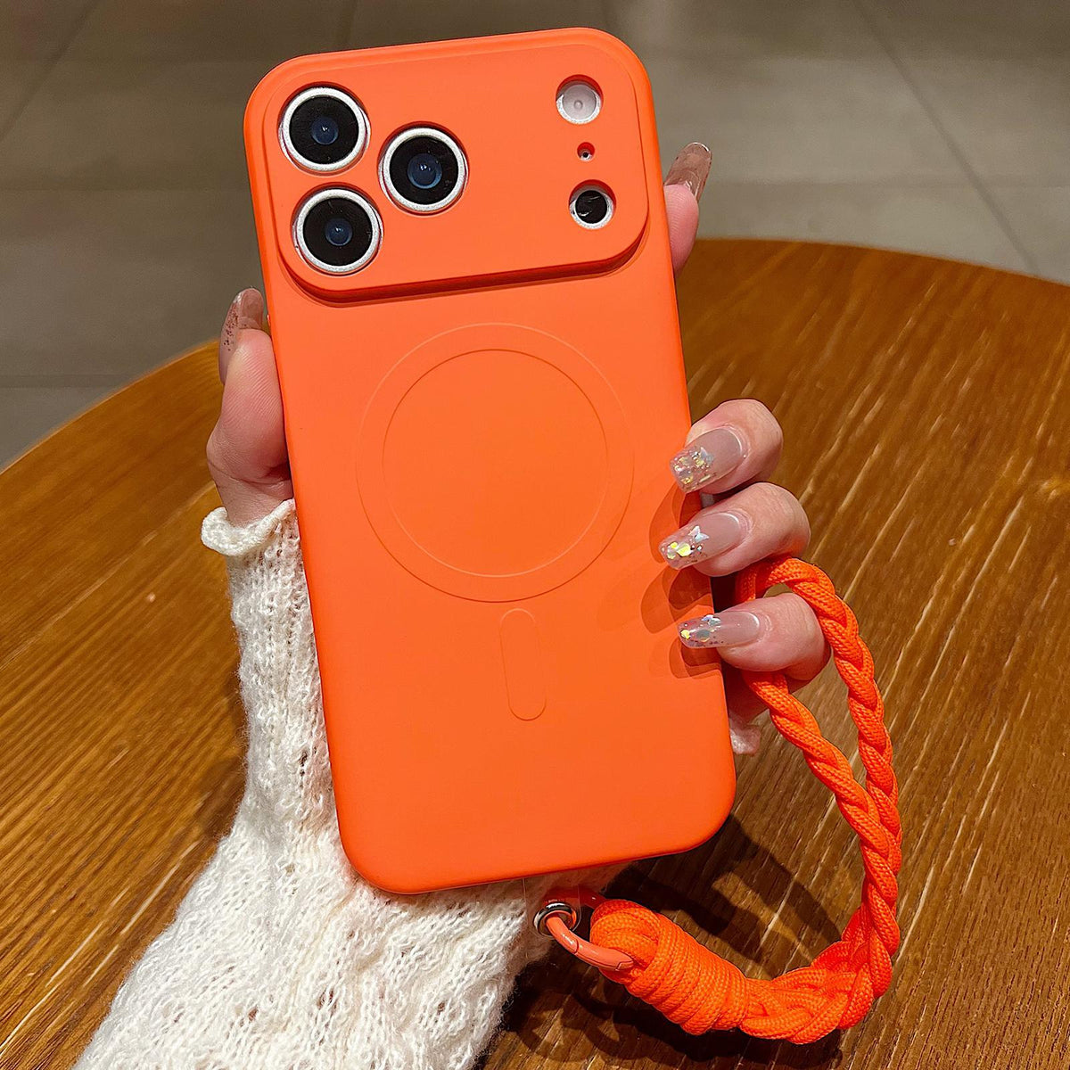Compatible with iPhone 18 Pro Max Solid Color Liquid Silicone Magnetic Phone Case with Lanyard - Orange