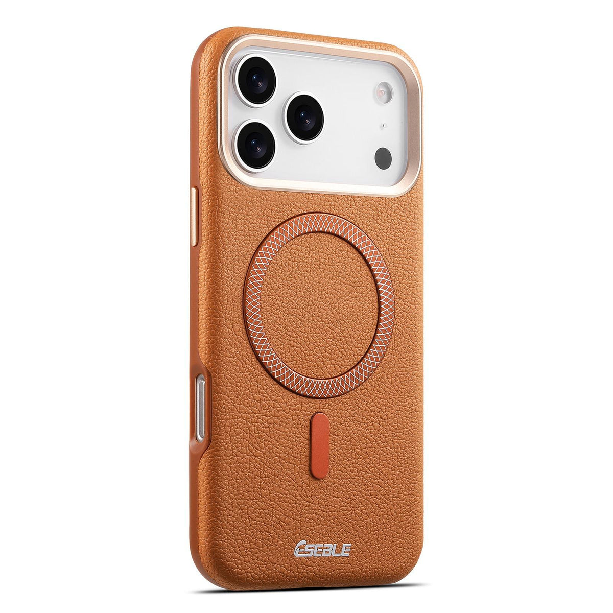 Compatible with iPhone 18 Pro Max & 17 Pro Max ESEBLE L2 Litchi Texture Metal Lens Magnetic Phone Case - Brown