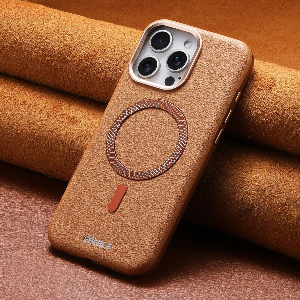 Compatible with iPhone 18 Pro Max & 17 Pro Max ESEBLE L2 Litchi Texture Metal Lens Magnetic Phone Case - Brown