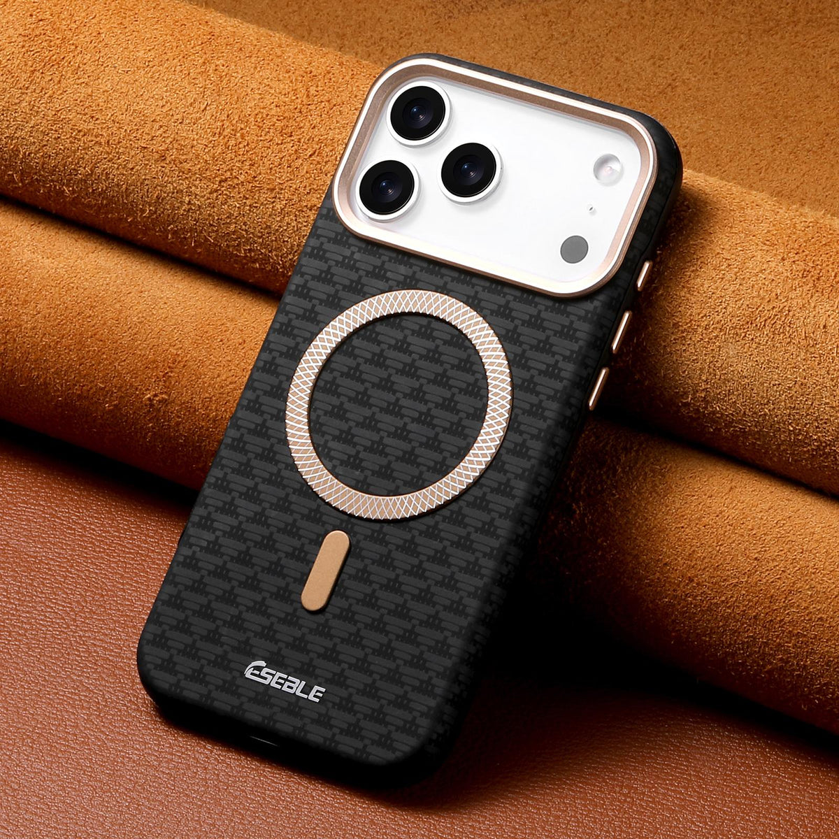 Compatible with iPhone 18 Pro Max & 17 Pro Max ESEBLE L3 Triangular Shield Metal Lens Magnetic Phone Case - Black