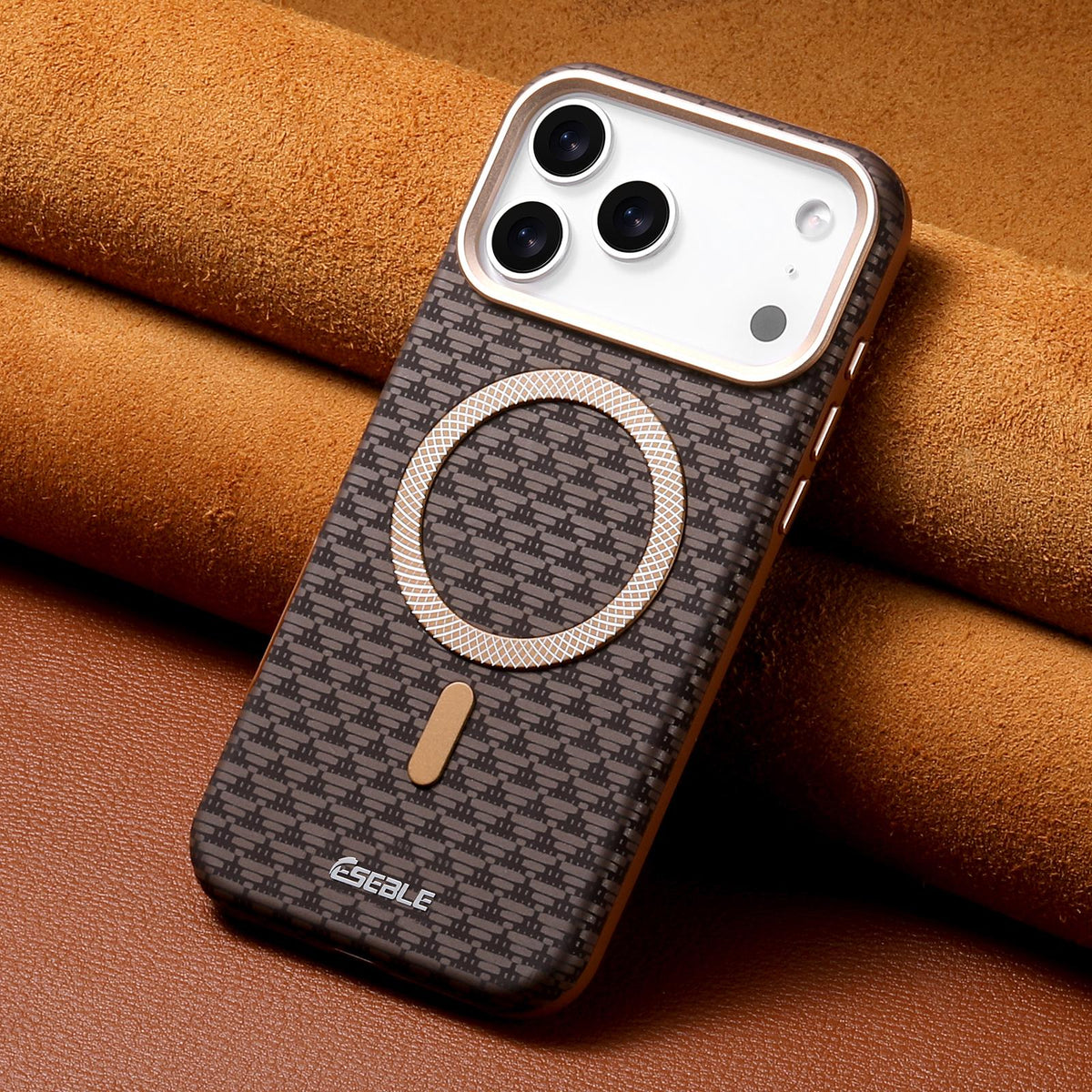 Compatible with iPhone 18 Pro & 17 Pro ESEBLE L3 Triangular Shield Metal Lens Magnetic Phone Case - Dark Brown