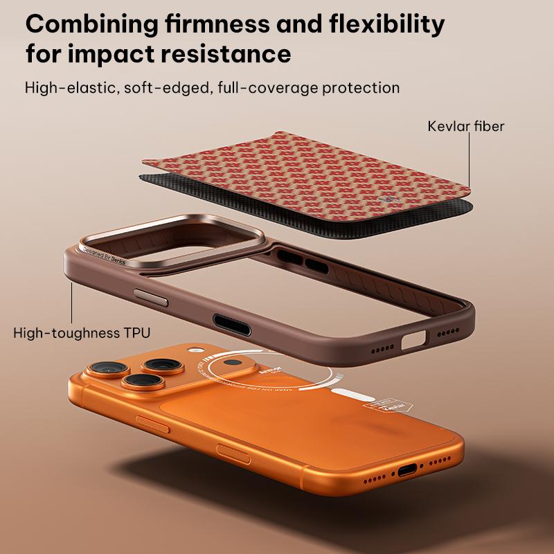 Compatible with iPhone 18 Pro Max & 17 Pro Max Benks Y3 Kevlar Diamond Pattern Shockproof Magnetic Phone Case - Orange
