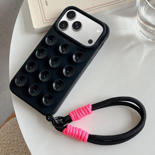 Compatible with iPhone 18 Pro Max & 17 Pro Max Simple Suction Cup Silicone Phone Case with Lanyard - Black