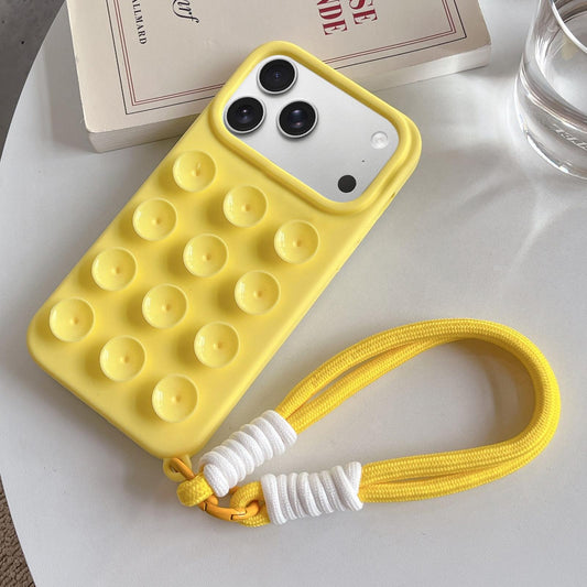 Compatible with iPhone 18 Pro Max & 17 Pro Max Simple Suction Cup Silicone Phone Case with Lanyard - Yellow
