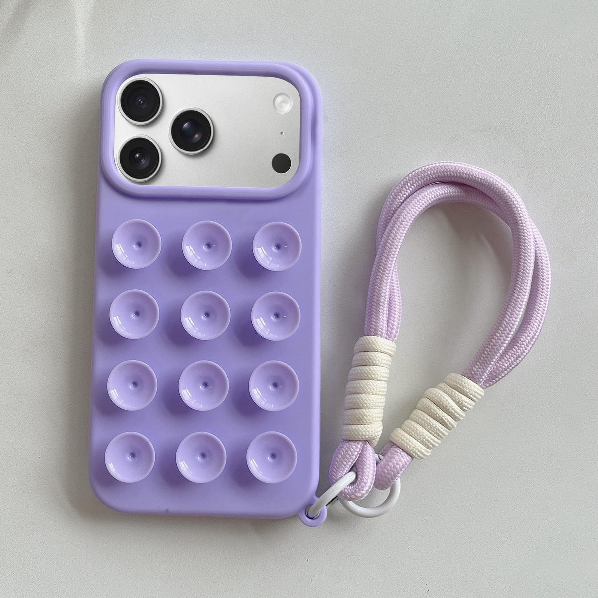 Compatible with iPhone 18 Pro Max & 17 Pro Max Simple Suction Cup Silicone Phone Case with Lanyard - Purple