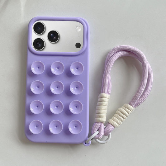 Compatible with iPhone 18 Pro Max & 17 Pro Max Simple Suction Cup Silicone Phone Case with Lanyard - Purple