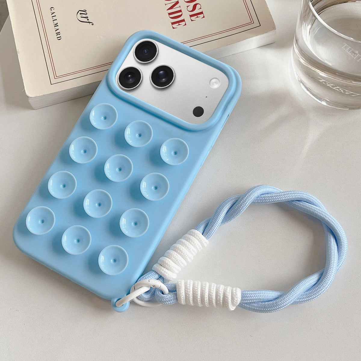 Compatible with iPhone 18 Pro & 17 Pro Simple Suction Cup Silicone Phone Case with Lanyard - Blue
