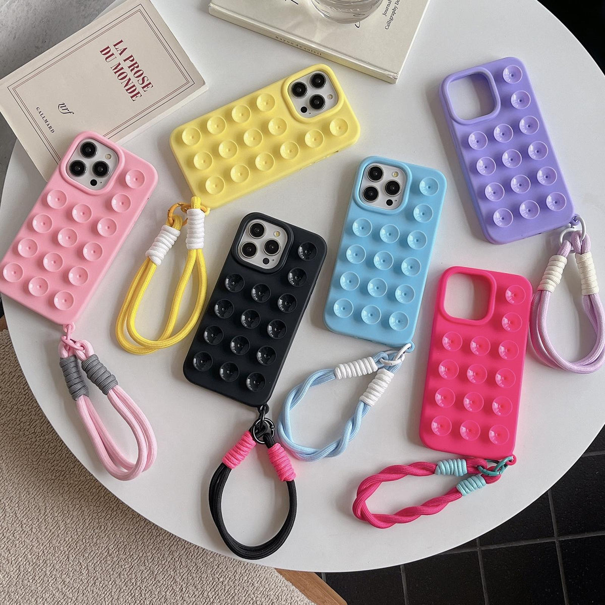 Compatible with iPhone 18 Pro Max & 17 Pro Max Simple Suction Cup Silicone Phone Case with Lanyard - Rose Red