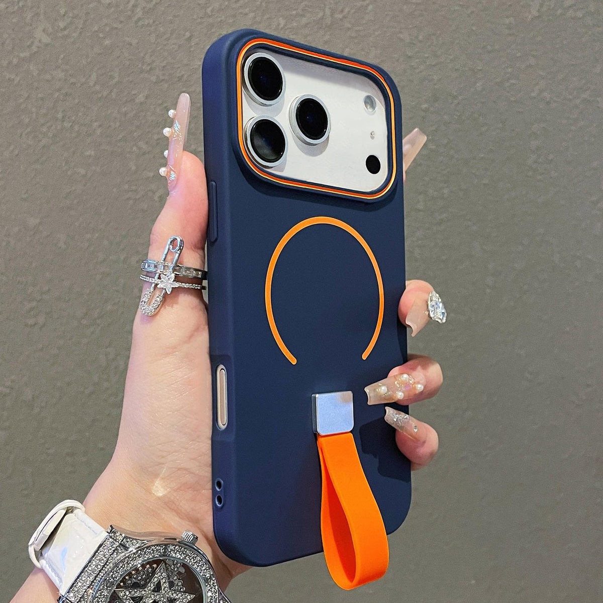 Compatible with iPhone 18 Pro Max Skin-feel Magnetic TPU Phone Case with Silicone Strap - Dark Blue