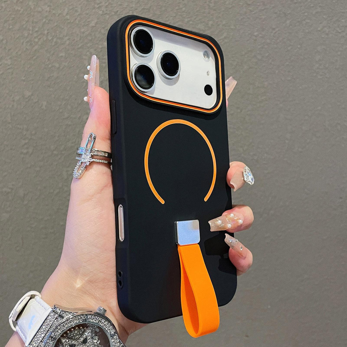 Compatible with iPhone 18 Pro Max Skin-feel Magnetic TPU Phone Case with Silicone Strap - Black