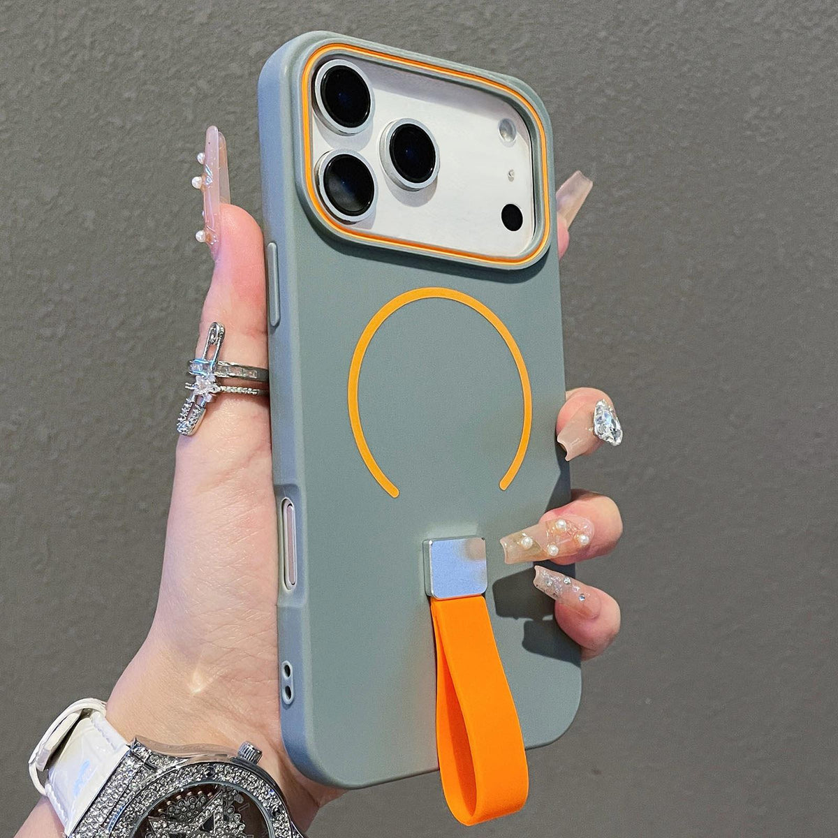 Compatible with iPhone 18 Pro Max Skin-feel Magnetic TPU Phone Case with Silicone Strap - Grey