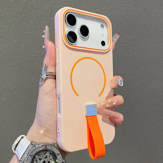 Compatible with iPhone 18 Pro Max Skin-feel Magnetic TPU Phone Case with Silicone Strap - Pink
