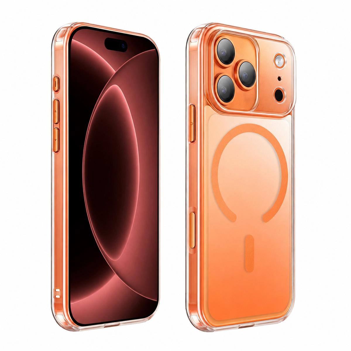 Compatible with iPhone 18 Pro Max XDcase Frosted Transparent Magnetic Shockproof Phone Case - Orange