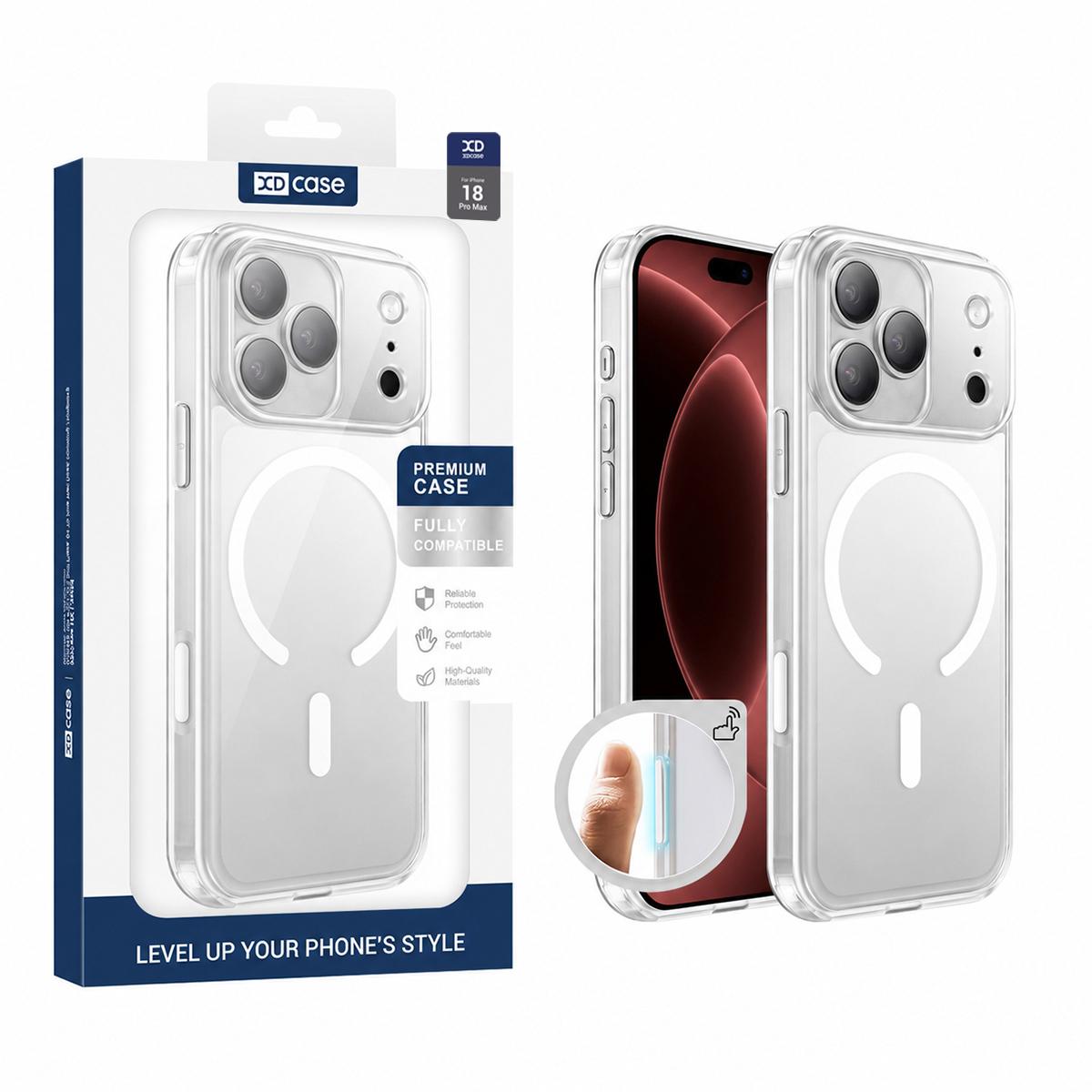 Compatible with iPhone 18 Pro Max XDcase Frosted Transparent Magnetic Shockproof Phone Case - White