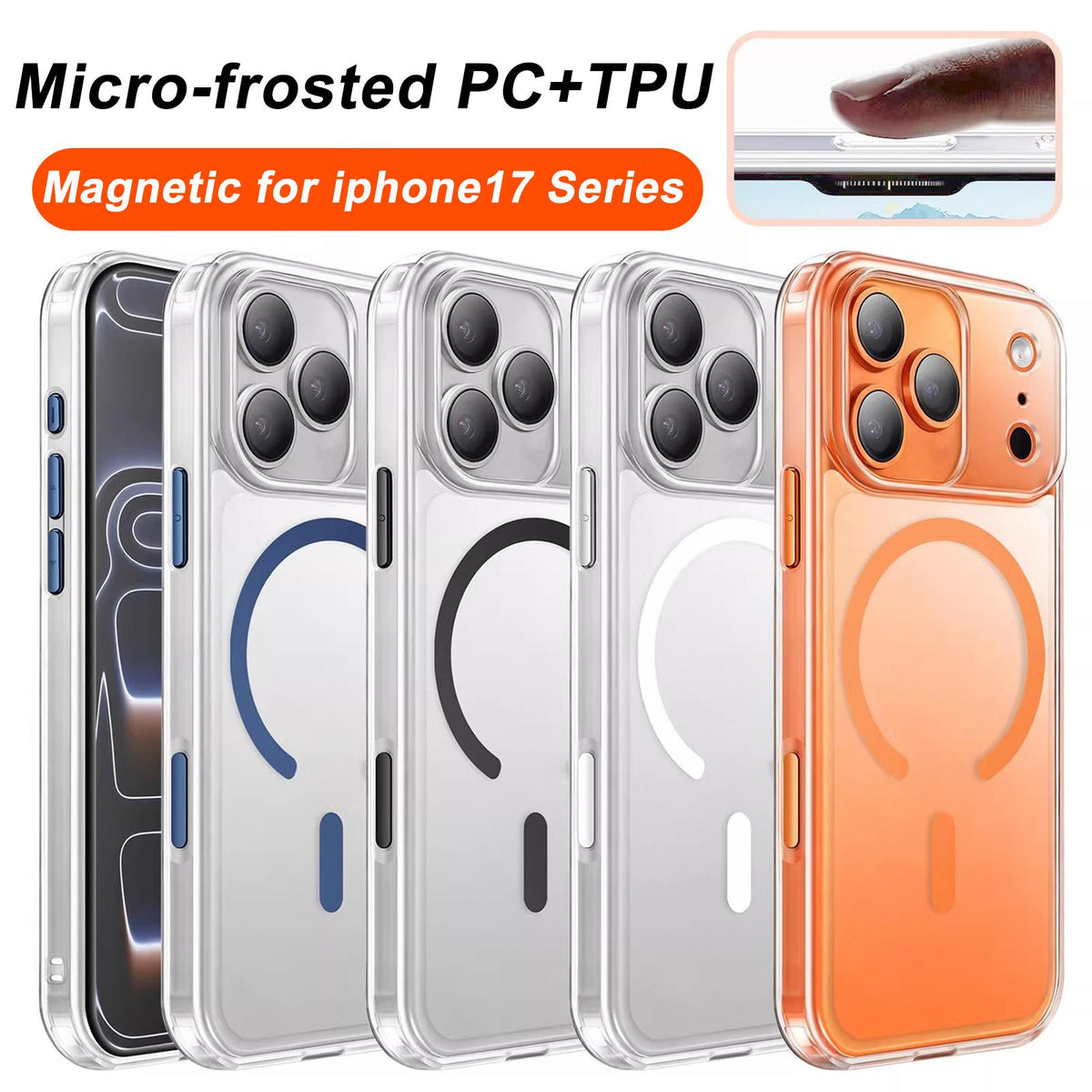 Compatible with iPhone 18 Pro Max XDcase Frosted Transparent Magnetic Shockproof Phone Case - Black