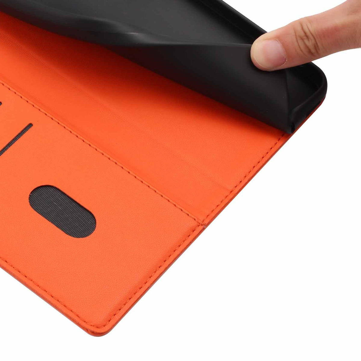 Compatible with iPhone 18 Pro Max Tree Cat Embossed Flip Vegan Leather Phone Case - Orange