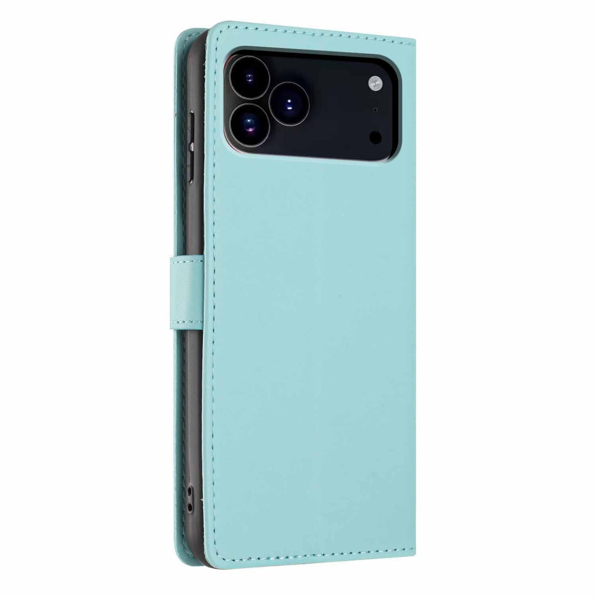 Compatible with iPhone 18 Pro Max Tree Cat Embossed Flip Vegan Leather Phone Case - Light Green