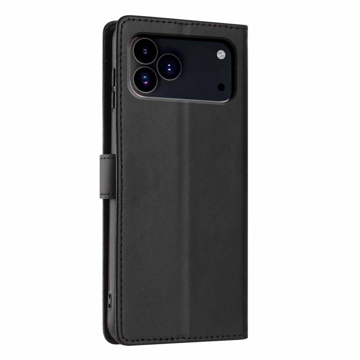Compatible with iPhone 18 Pro Max Tree Cat Embossed Flip Vegan Leather Phone Case - Black