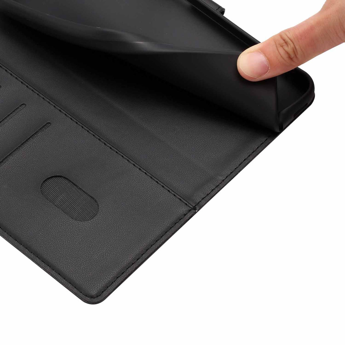 Compatible with iPhone 18 Pro Max Tree Cat Embossed Flip Vegan Leather Phone Case - Black