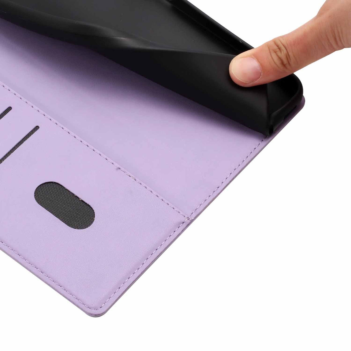 Compatible with iPhone 18 Pro Max Tree Cat Embossed Flip Vegan Leather Phone Case - Purple