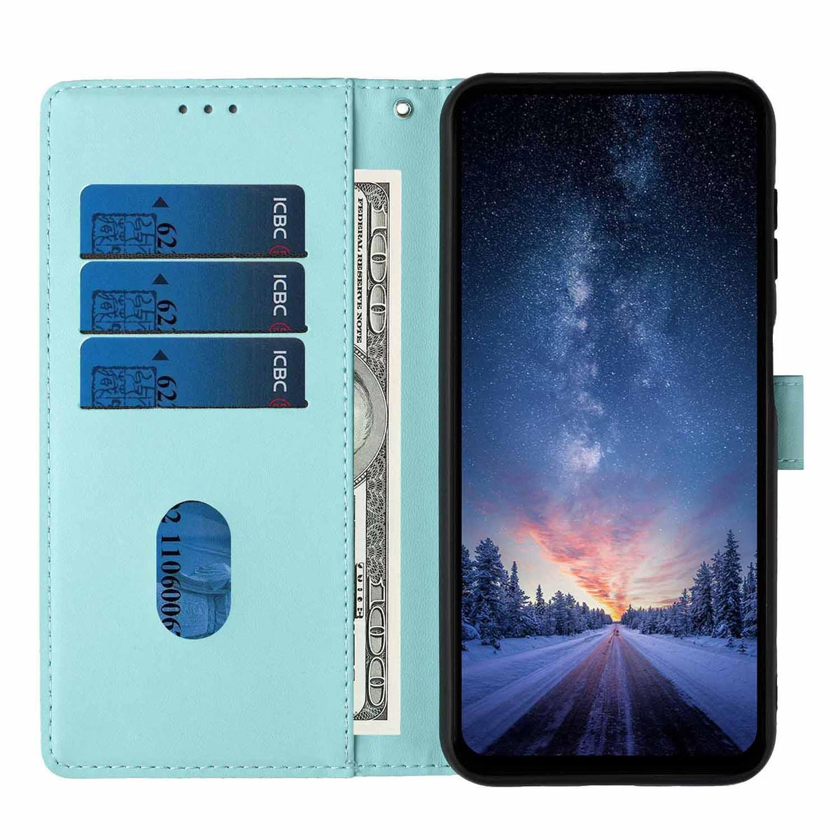 Compatible with iPhone 18 Pro Tree Cat Embossed Flip Vegan Leather Phone Case - Light Green