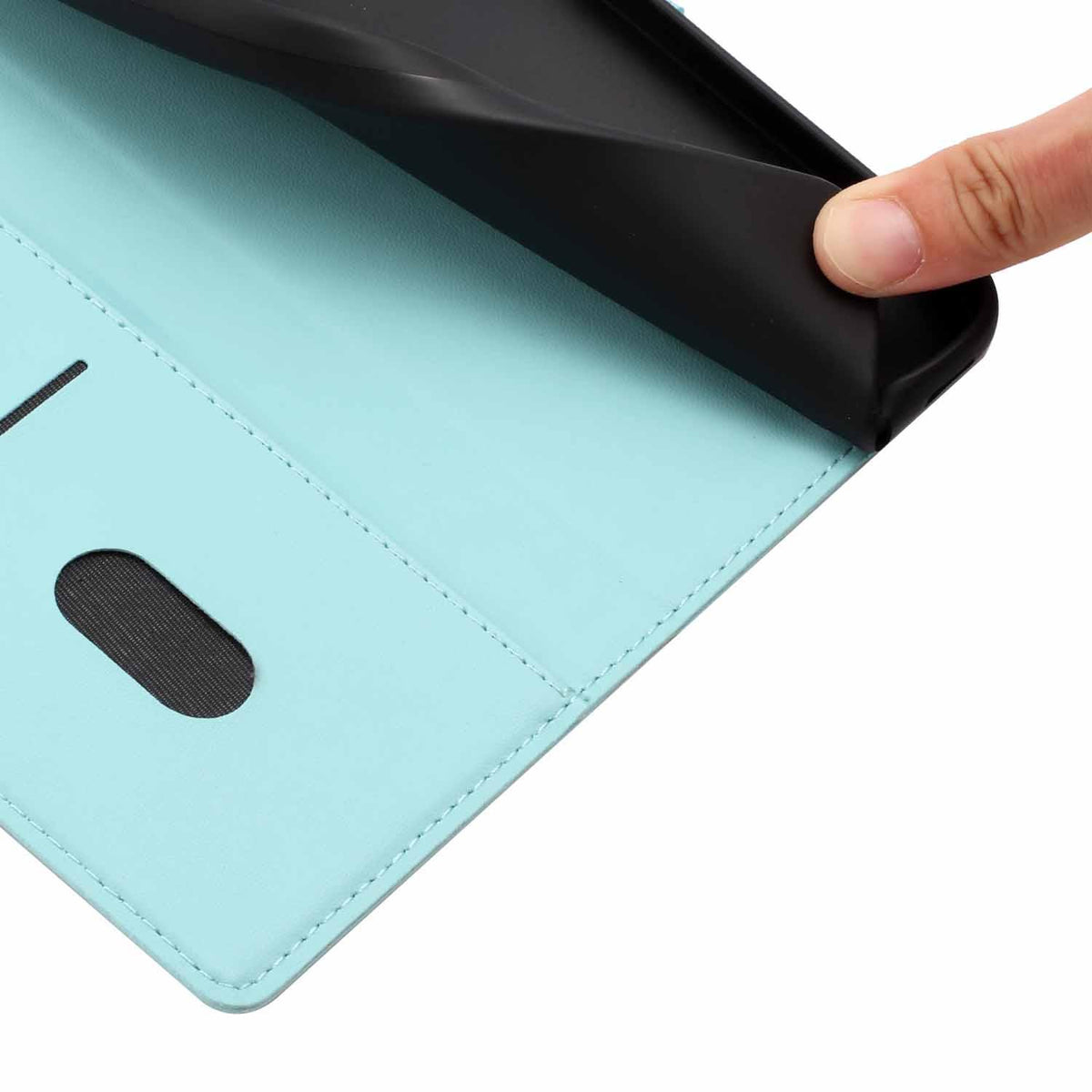 Compatible with iPhone 18 Pro Tree Cat Embossed Flip Vegan Leather Phone Case - Light Green