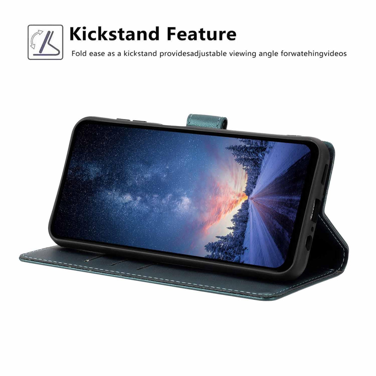 Compatible with iPhone 18 Pro Tree Cat Embossed Flip Vegan Leather Phone Case - Deep Green