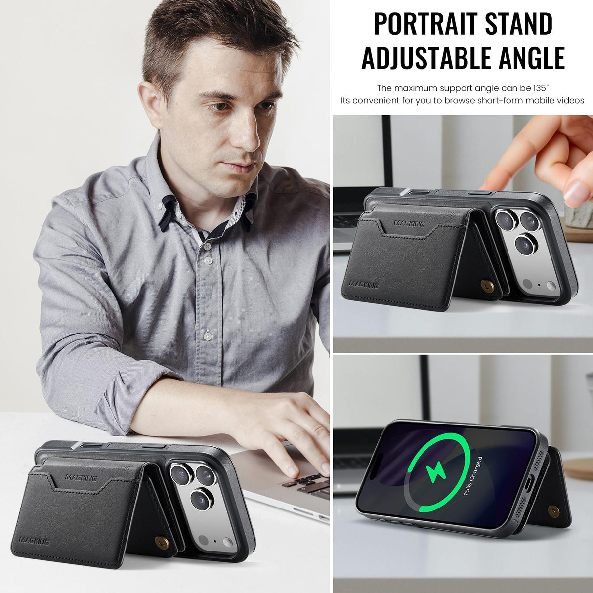 Compatible with iPhone 18 Pro Max & 17 Pro Max MAGKING K3 Series MagSafe RFID K3 Pro Card Bag Detachable Phone Case - Black